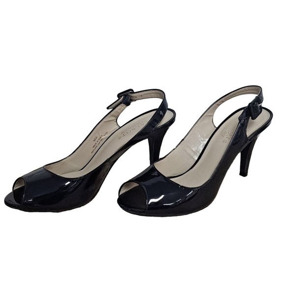 Talbots Peep Toe Black Patent Leather Slingback heels size 9AA NEW with BOX - Picture 5 of 10